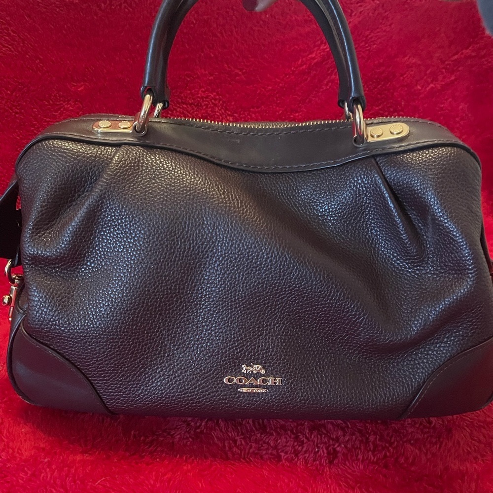Coach 69621 Polished Pebble Leather Lane Satchel Purse Oxblood